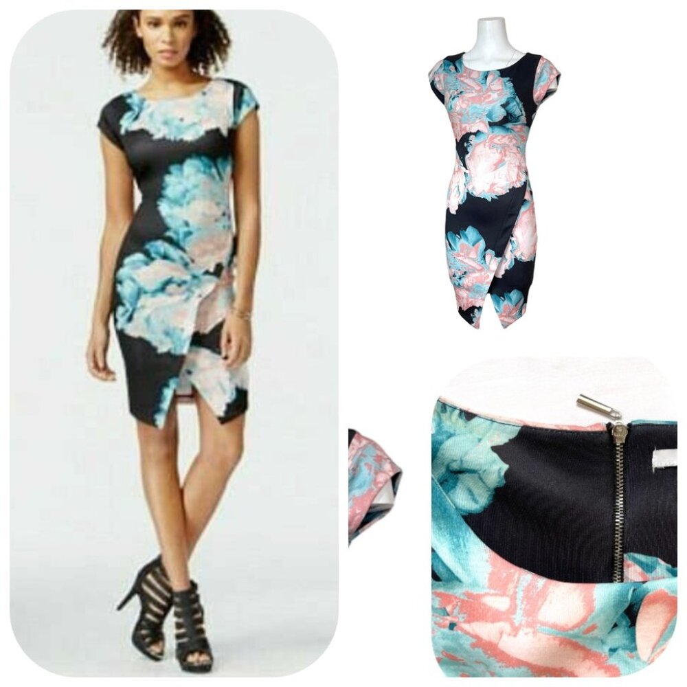 Bar III Floral Sleeveless Asymmetrical scuba con dress S